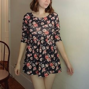 VINTAGE floral babydoll micro mini tunic dress